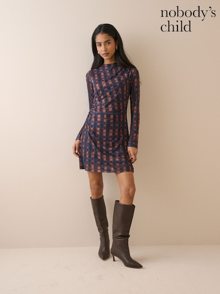 Qəhvəyi - Nobodys Child Long Sleeve Checked Kiera Mini Dress