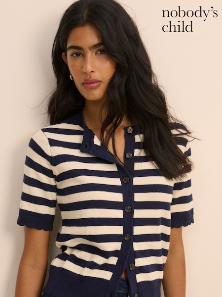 Blue - Nobodys Child Short Sleeve Stripe Cardi Top