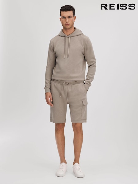 Reiss Taupe Oliver Interlock Jersey Drawstring Shorts (215402) | 647 QAR