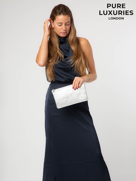 Silver - Pure Luxuries London Emalia Leather Clutch Bag