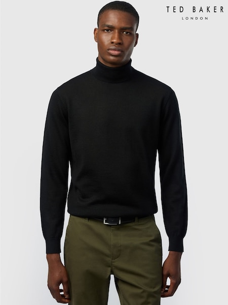 أسود - Regular Ted Baker Tailoring Wool Blend Knit Roll Neck Jumper