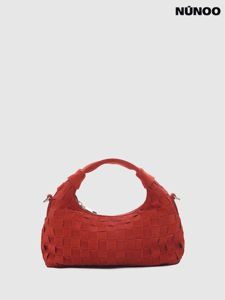 أحمر - Núnoo Mini Dandy Braided Suede Bag