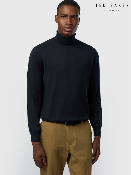 Black - Regular Ted Baker Tailoring Wool Blend Knit Roll Neck Jumper