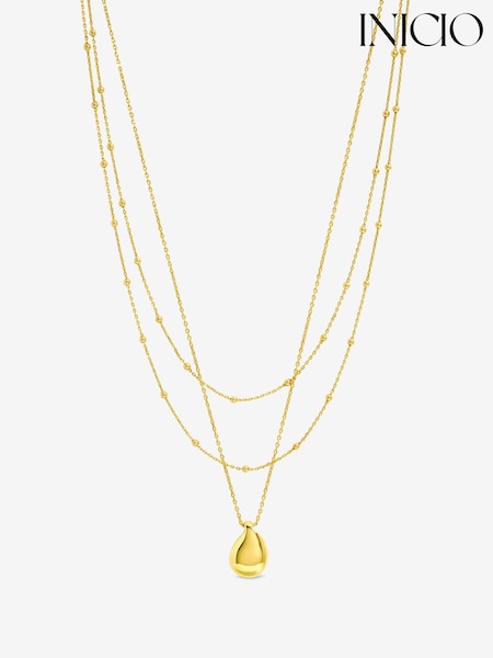 Gold Tone - Inicio Double Row Station Droplet Necklace