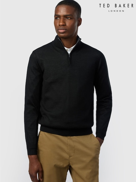 Black - Regular Ted Baker Tailoring Wool Blend Half Zip Jumper