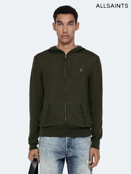 Green - Regular Allsaints Mode Wool Zip-up Hoodie