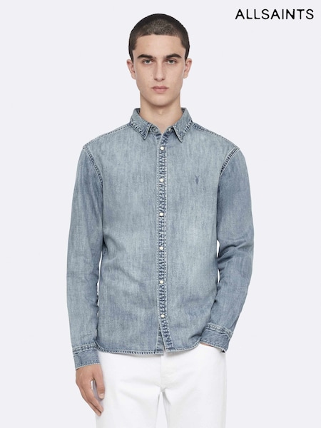 أزرق - Regular Allsaints Gleason Denim Shirt