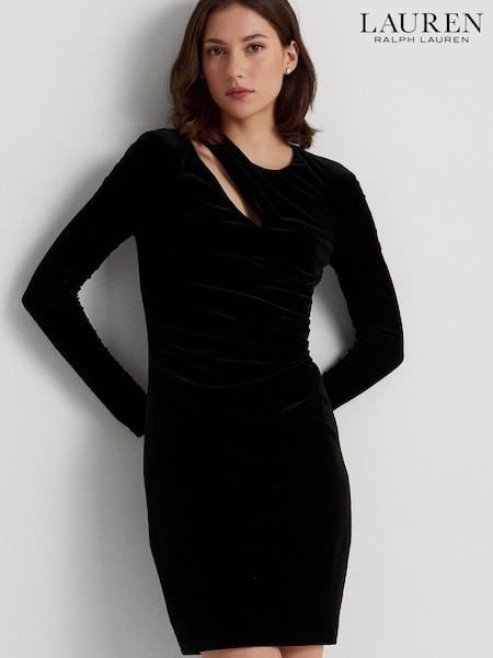 Lauren Ralph Lauren Black Maitlon Pleated Stretch Velvet Cocktail Dress (216776) | €86
