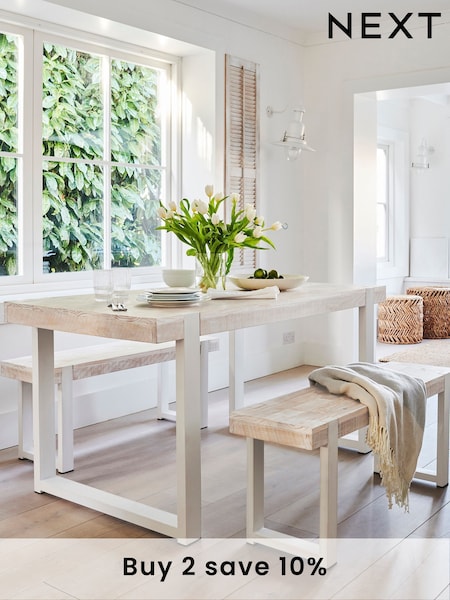 White Jefferson Solid Wood Pine 4 Seater Dining Table and Bench Set (217044) | €1,050