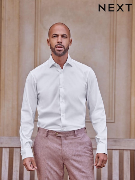 White Regular Fit Single Cuff Four Way Stretch Shirt (217236) | €8