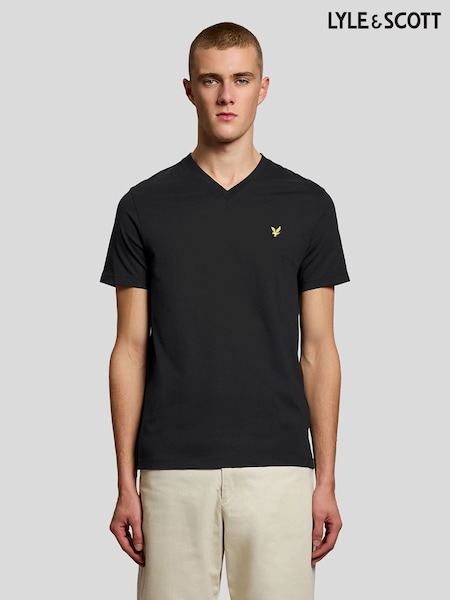 أسود - Regular Lyle & Scott V-neck T-shirt