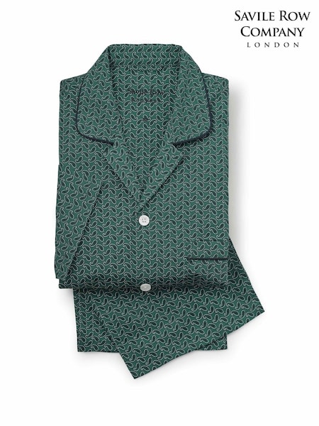 Green - Regular Savile Row Company Cotton Paisley Revere Collar Pyjamas Set