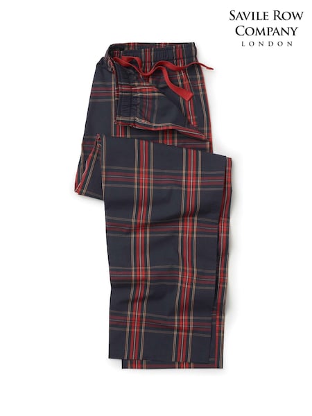 أزرق - Regular Savile Row Company Cotton Large Check Pyjama Bottoms