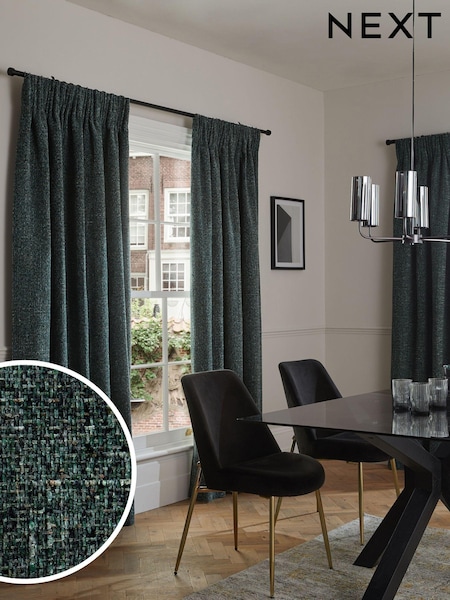 Green Next Multi Chenille Pencil Pleat Lined Curtains (217560) | €49 - €119