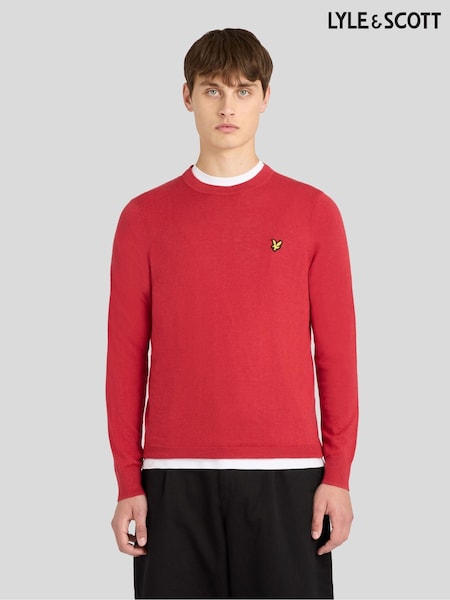 Red - Regular Lyle & Scott Cotton Merino Crew Neck Jumper