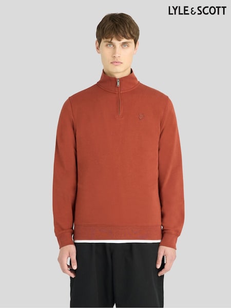 Brown - Regular Lyle & Scott Superfine Quarter Zip Sweatshirt