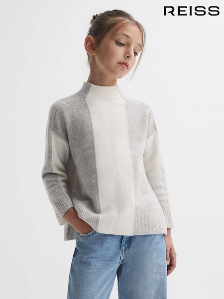 Reiss Grey/White Dulcie 4-9 yrs Funnel Neck Striped Jumper (217943) | €58