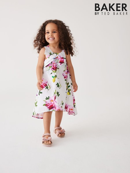 Baker by Ted Baker Floral Bow Woven 100% Cotton White Dress (217949) | €24 - €25