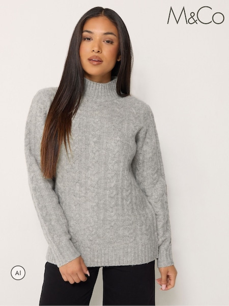 Сірий - M&co Petite Cable Knit Funnel Neck Jumper