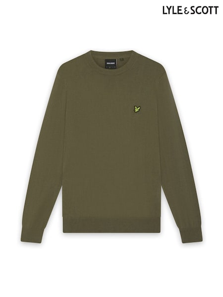 Оливково-зеленые - Regular Lyle & Scott Cotton Merino Crew Neck Jumper