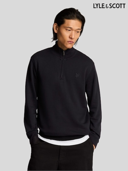 Black - Regular Lyle & Scott Superfine Quarter Zip Sweatshirt