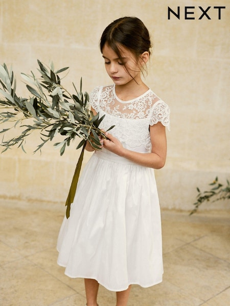 Ivory Lace Bodice Flower Girl Bow Dress (3-16yrs) (218440) | € 19 - € 21