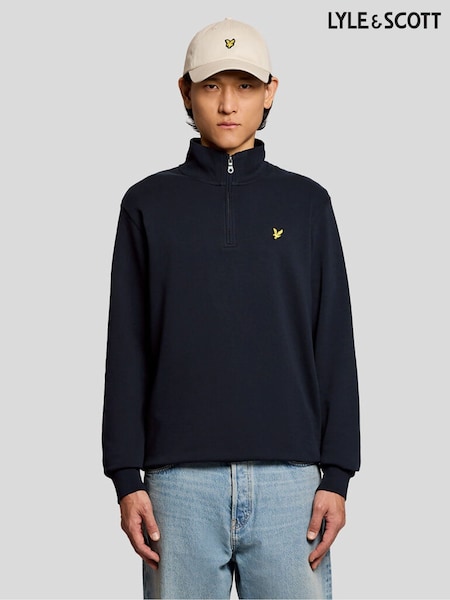 Blue - Regular Lyle & Scott Quarter Zip Pullover Sweatshirt