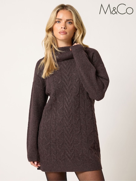 Brown - M&co Petite Cable Knit Tunic Dress