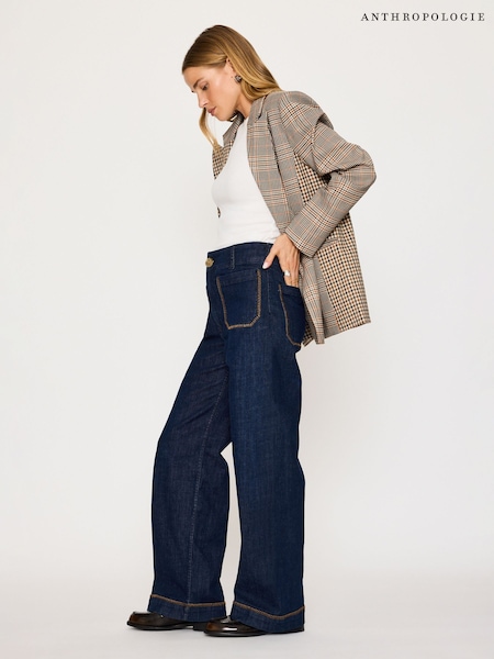 Blue - Anthropologie Maeve Colette Whipstitch Full-length Wide-leg Jeans