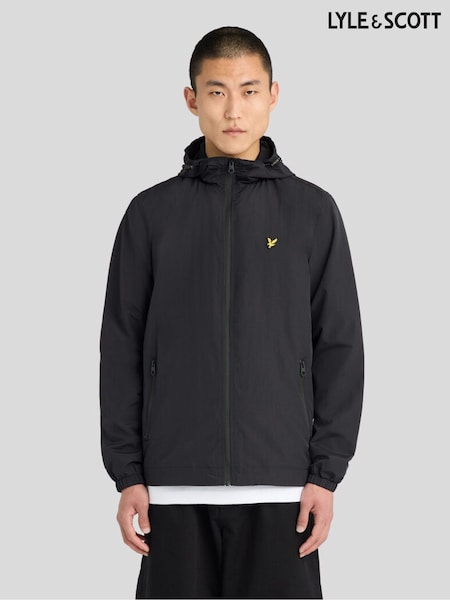 Black - Regular Lyle & Scott Taped Zip Through Hooded Jacket