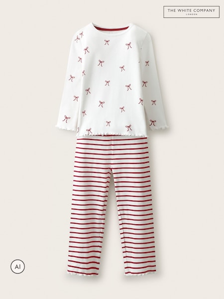 Red - The White Company Blend Bow & Stripe Relaxed Fit Pyjamas