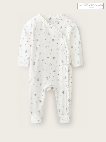 Blue - The White Company Pointelle Minnie Floral Frill Wrap Sleepsuit