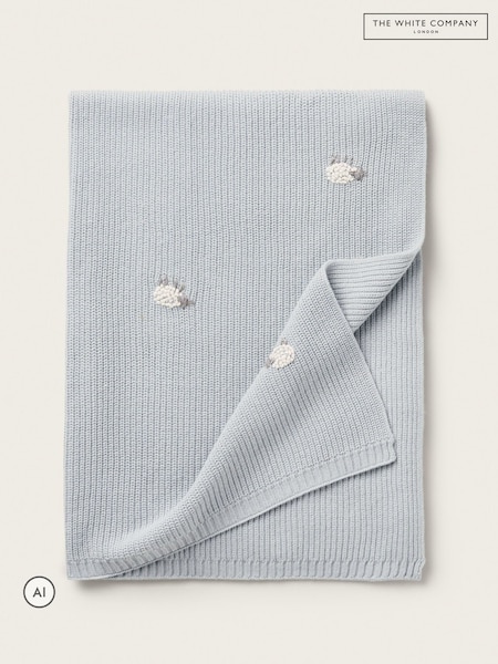 أزرق - بطانية بمزيج أقمشة برسمة خراف من The White Company