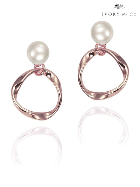 Ivory & Co Rose Gold Turin Designer Pearl Earrings (218849) | € 70