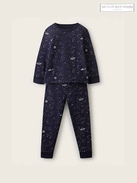 Blau - The White Company Pyjamas in Slim-Fit mit im Dunkeln leuchtendem Weltraumdesign, Mischung