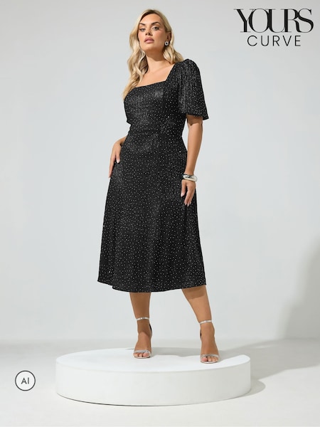 Black - Yours Curve Metallic Studded Skater Dress