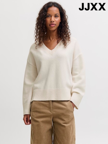 Blanc - Jjxx Deep V-neck Relaxed Jumper
