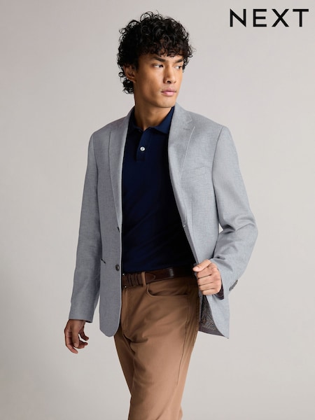 Chambray Blue Slim Fit Textured Linen Blend Blazer (219172) | €101