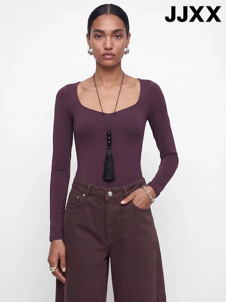Burgundy - Jjxx Long Sleeve Heart Neckline Bodysuit