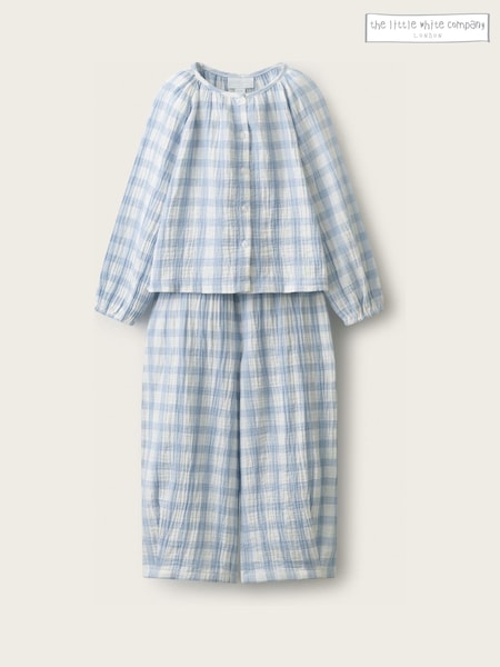 Көк - The White Company қос қоспалы гингем кең аяқты пижамалары