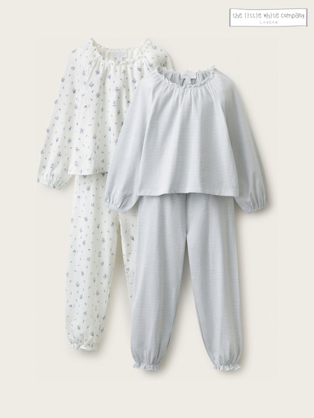 Plavo - The White Company Minnie Floral Pointelle & Stripe Relaxed Pijamass 2 Pack