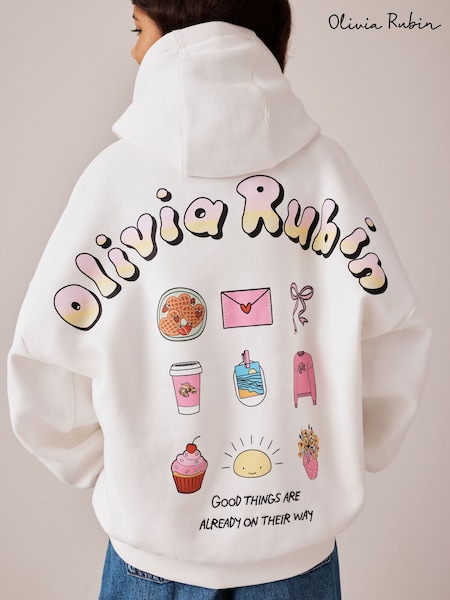 White - Olivia Rubin White Oversized Poster Style Print Graphic Hoodie
