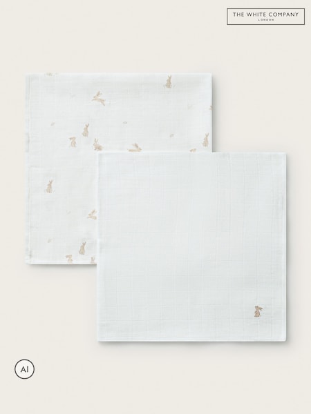 Přírodní - The White Company Playful Bunnies Muslins Set Of 2