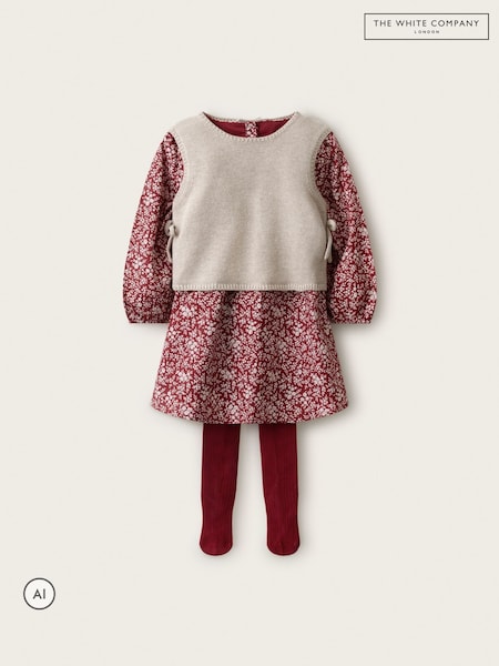Red - The White Company Winter Floral Dress Tank & Tights Set