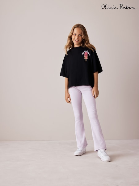 Svart - Olivia Rubin Longline Lolly Graphic T-shirt & Ribbed Flare Set 2 Piece