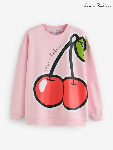 ורוד - Olivia Rubin Oversized Cherry Graphic Crew Neck Sweat Top