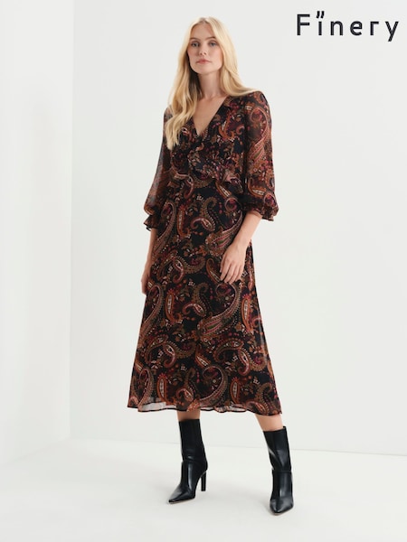 Black - Finery Veronica Chiffon Ruffle Midi Dress