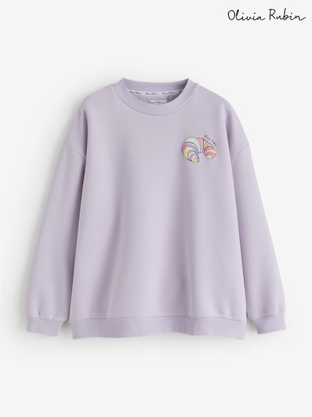 סגול עדין - Olivia Rubin Oversized Multi Croissant Graphic Crew Neck Sweat Top