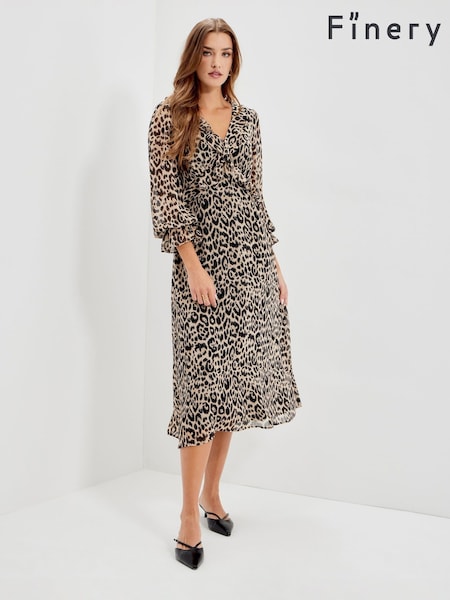 Natural - Finery Veronica Chiffon Ruffle Midi Dress