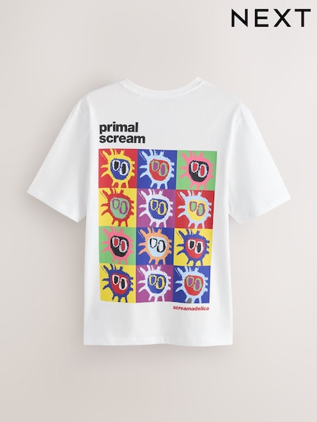 화이트 프라이멀 스크림 - Regular Fit Band Graphic Print T-shirt